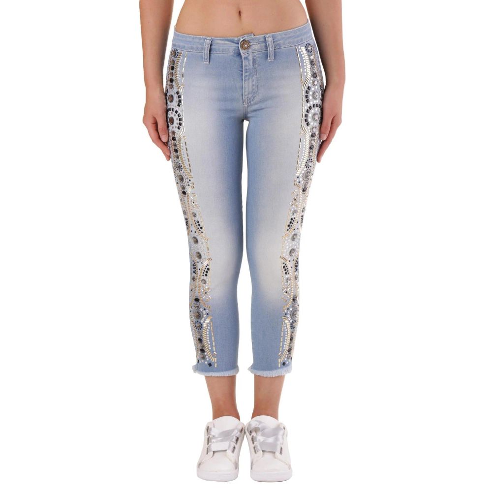 Blue Cotton Cropped Jeans