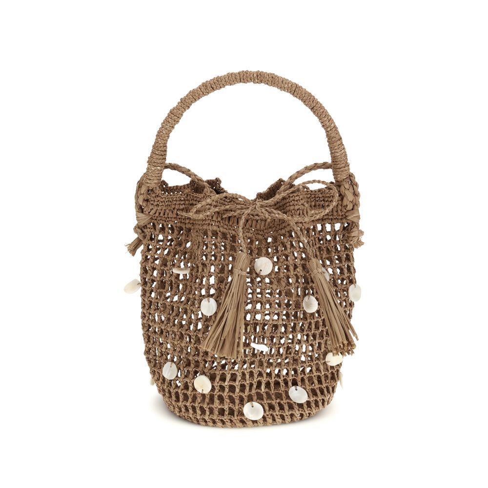 Brown Raffia Backet Bag