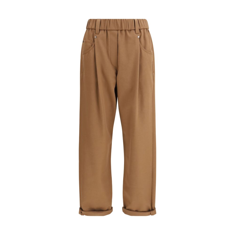 Brown Cotton Casual Pants