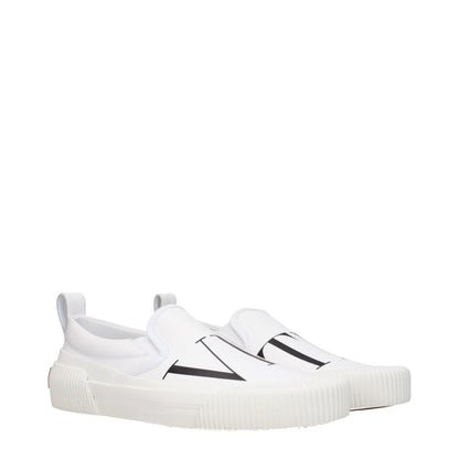 White Fabric Slip-On Loafers