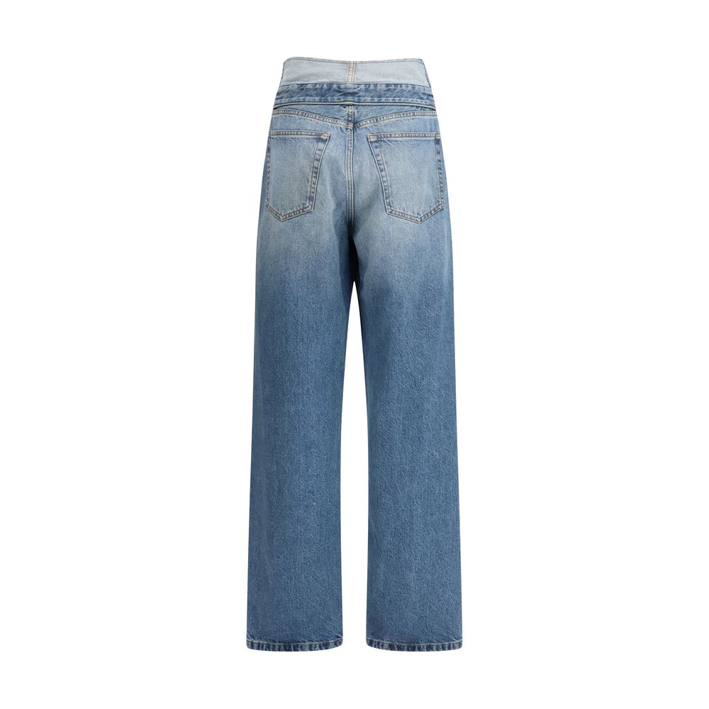 Blue Cotton Straight-Leg Jeans