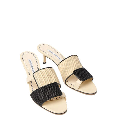 Beige Leather Stiletto Heel Sandals