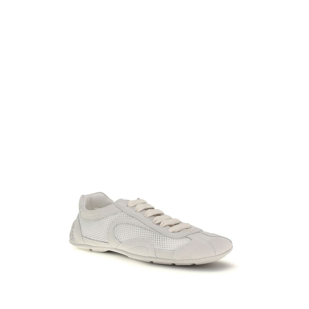 White Fabric Low Top Sneakers