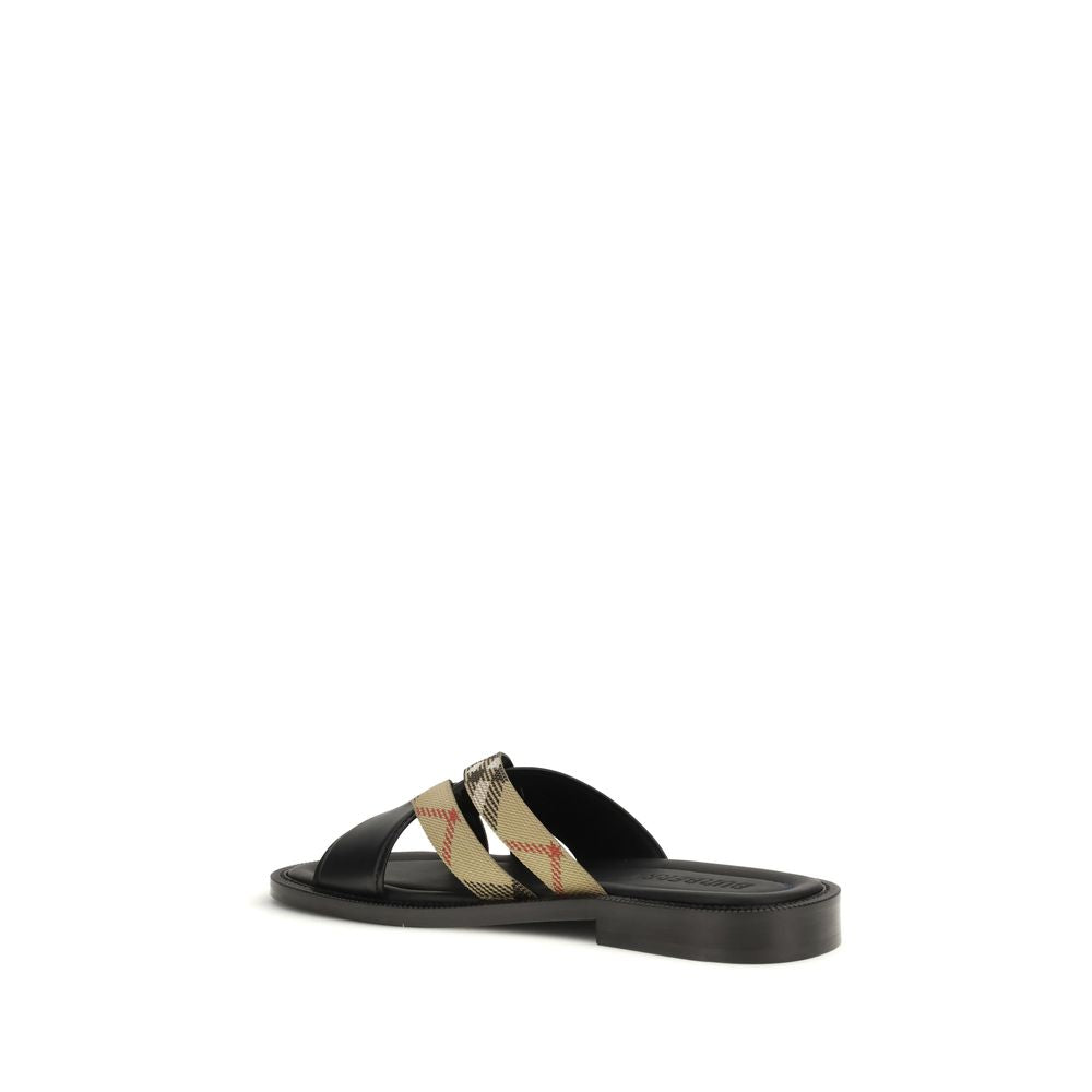 Black Calf Leather Bos Taurus Flat Sandals