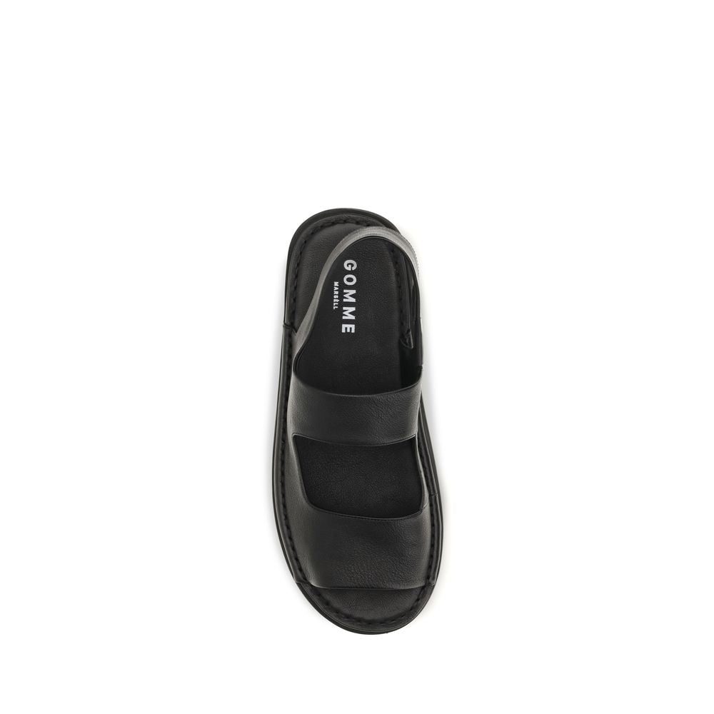 Black Calf Leather Bos Taurus Flat Sandals