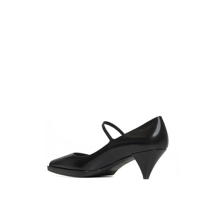 Black Calfskin Mid Heel Pumps