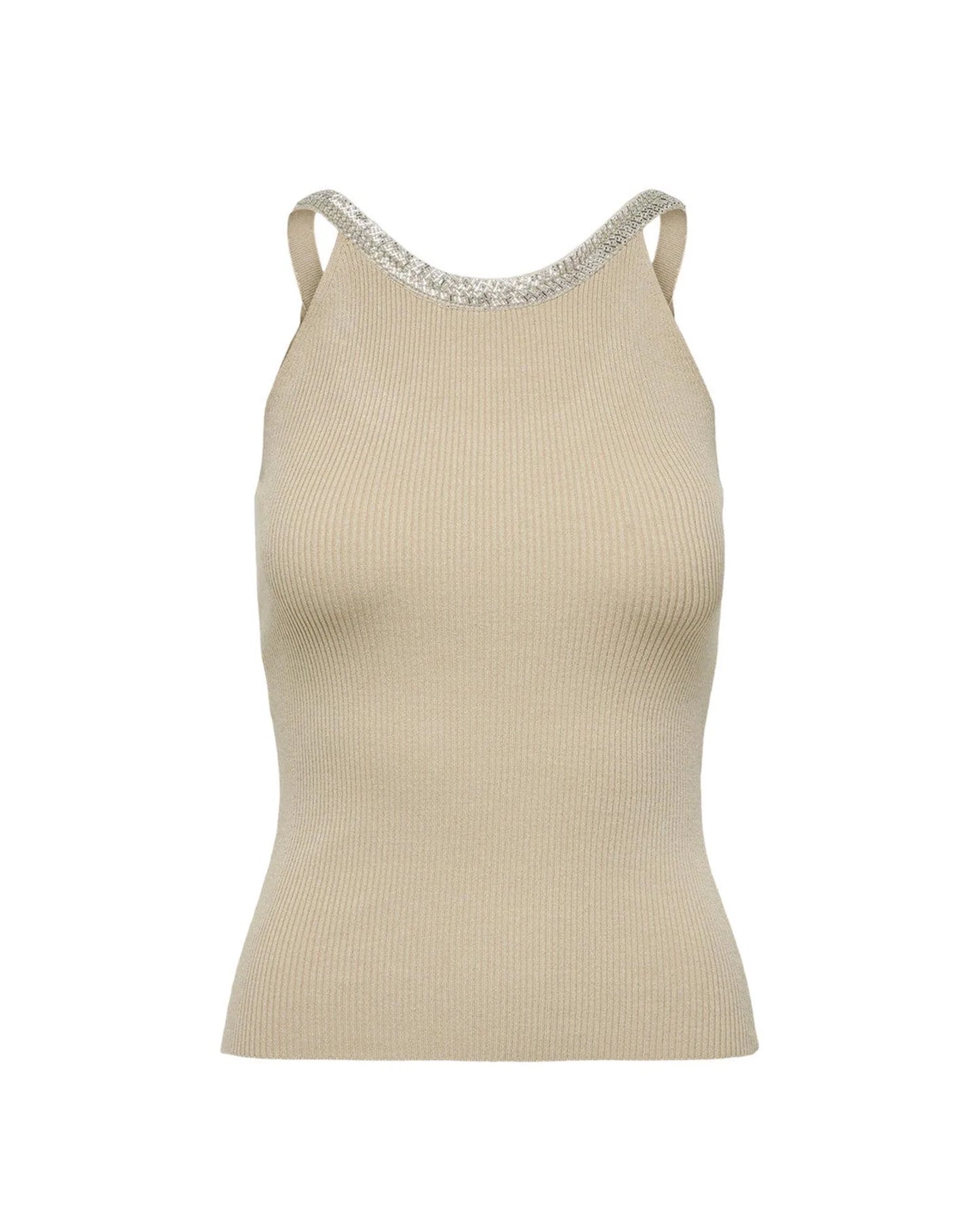 Beige Nylon  Elastane Tank Tops