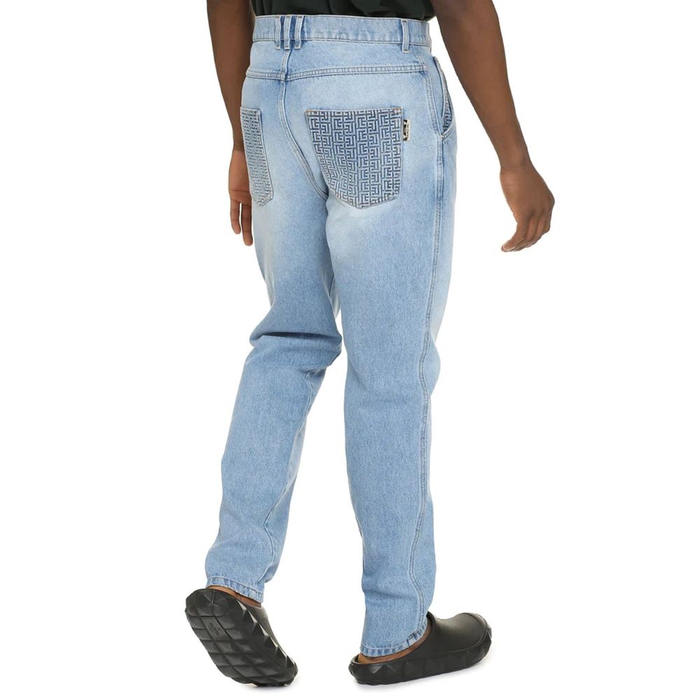 Blue Cotton Straight-Leg Jeans