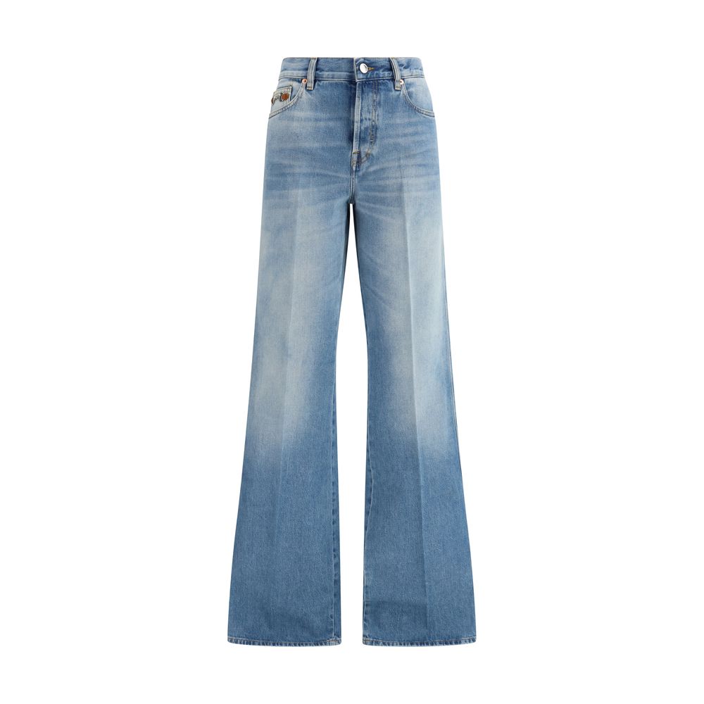 Blue Cotton Flared Jeans