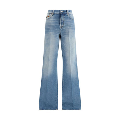 Blue Cotton Flared Jeans