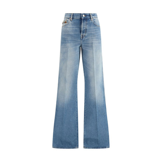 Blue Cotton Flared Jeans