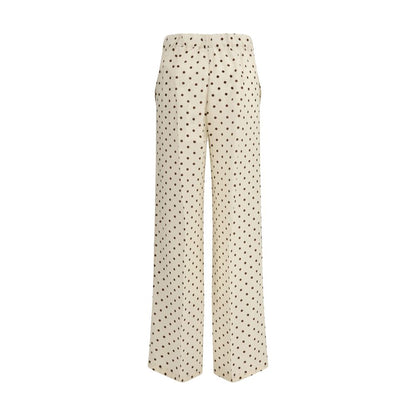 Beige Silk Casual Pants
