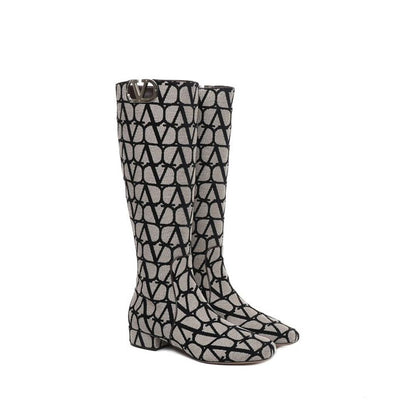 Beige Fabric Ankle Boots