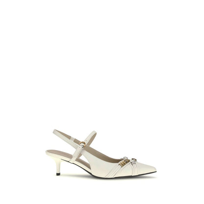 White Calf Leather Bos Taurus Mid Heel Pumps