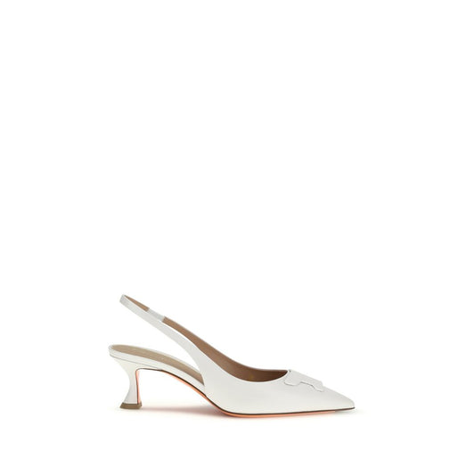 White Calf Leather Bos Taurus Mid Heel Pumps