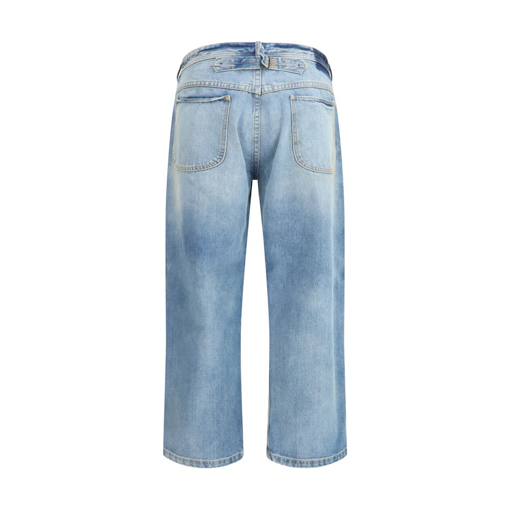 Blue Cotton Cropped Jeans