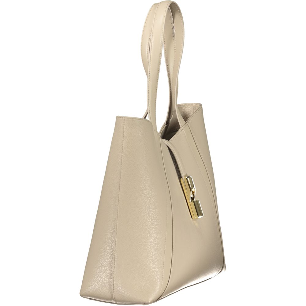 Beige Leather Women Handbag