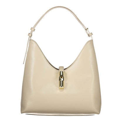 Beige Leather Women Handbag