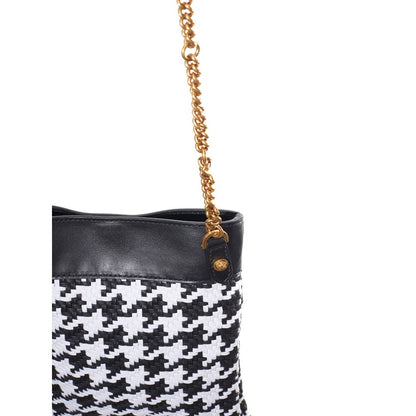 Black And White Leather And Textile Shoulder Bag