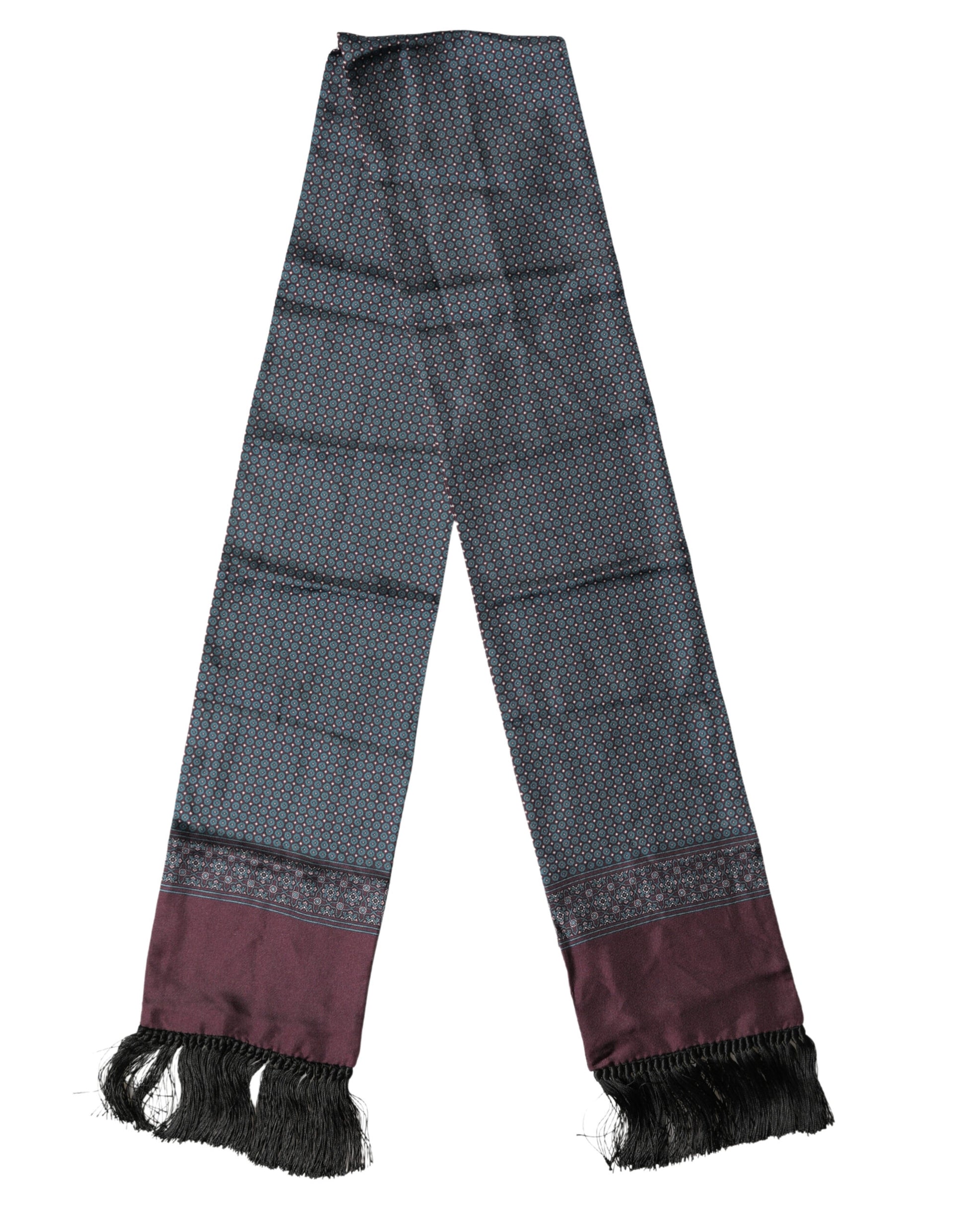 Bordeaux Silk Fringe Geometric Neck Wrap 142cm X 15cm  Scarf