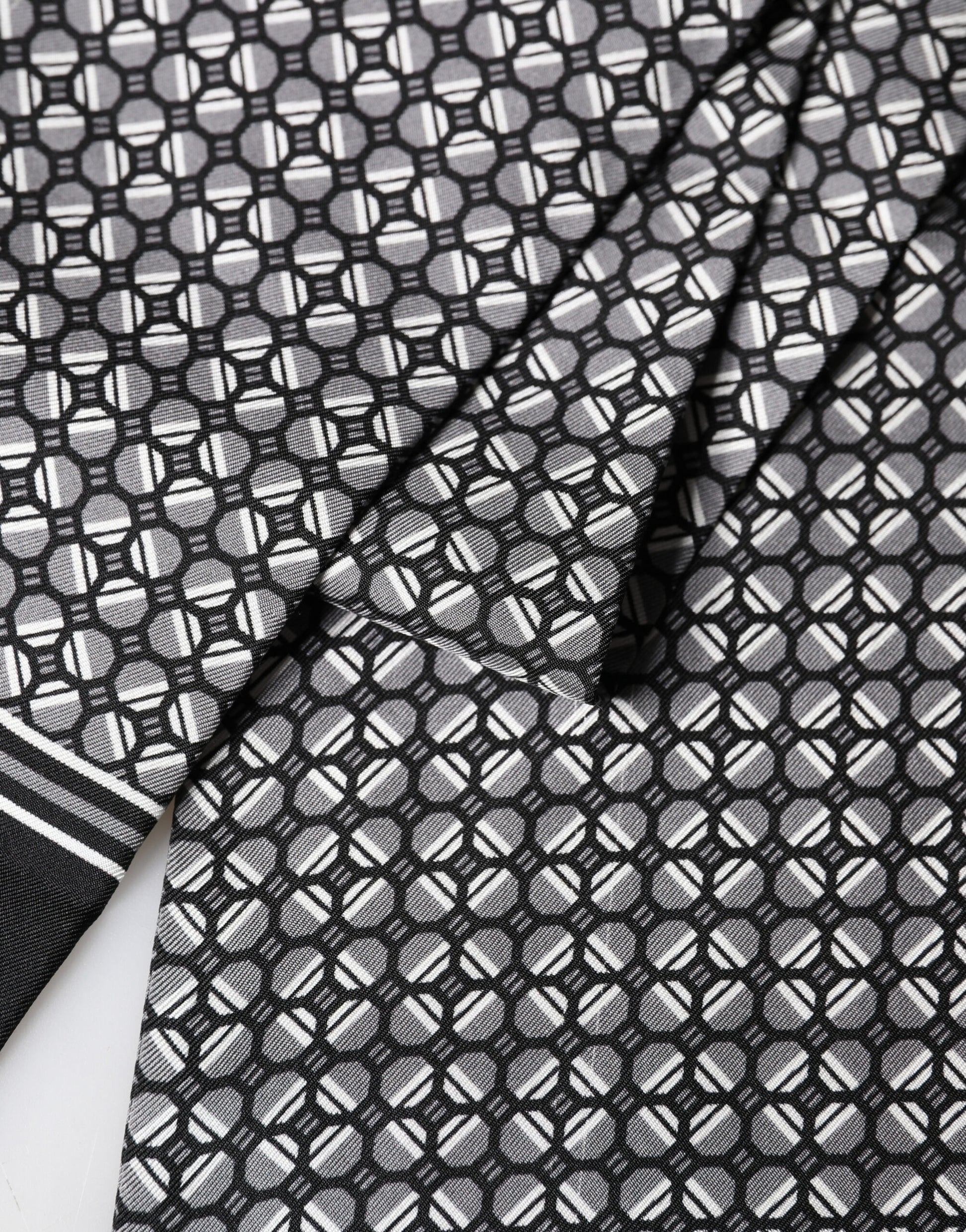 Black Silk Geometric Fringed Foulard 140cm x 15cm Scarf