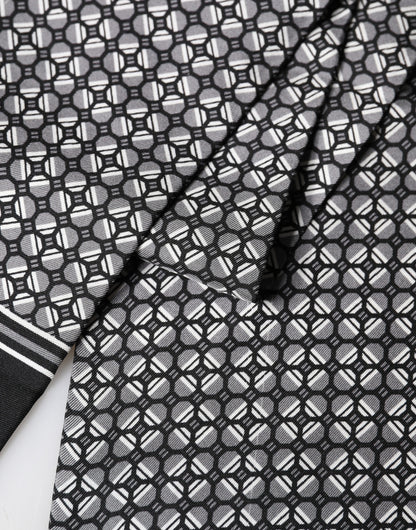 Black Silk Geometric Fringed Foulard 140cm x 15cm Scarf