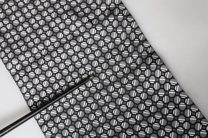 Black Silk Geometric Fringed Foulard 140cm x 15cm Scarf