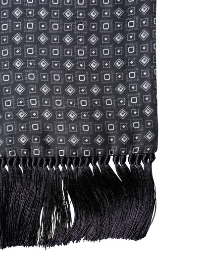 Black Silk Geometric Fringe Wrap Foulard 136cm X 15cm  Scarf