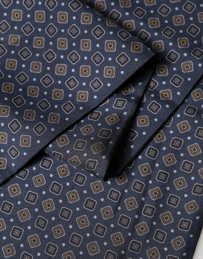 Navy Silk Geometric Fringe Foulard 137cm x 18cm Scarf