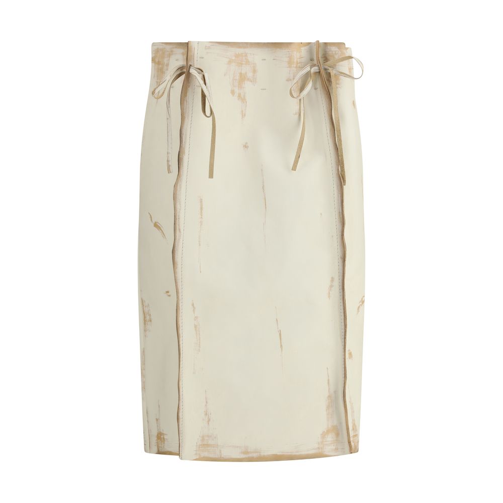 White Calf Leather Bos Taurus Midi Skirt