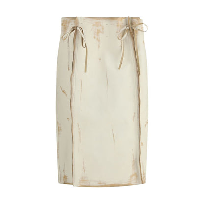 White Calf Leather Bos Taurus Midi Skirt