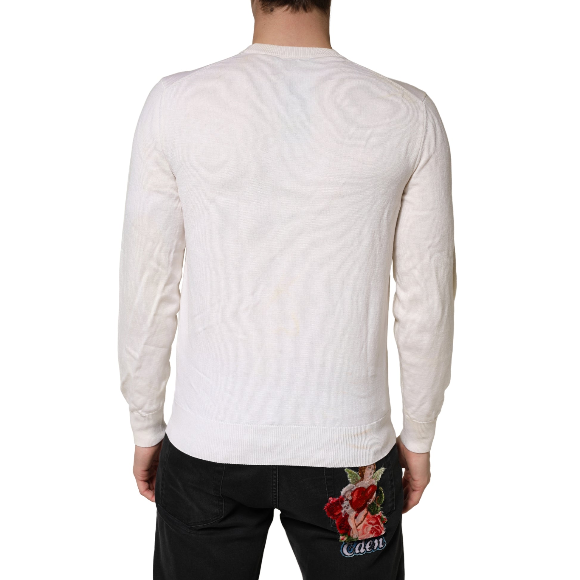 White Virgin Wool Graphic Logo Crewneck Sweater