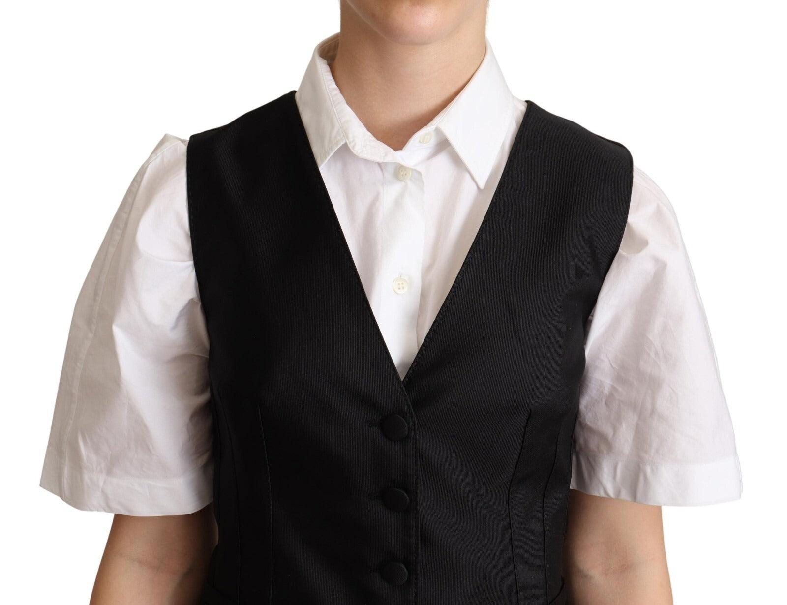 Solid Black Silk Sleeveless Waistcoat Vest Top