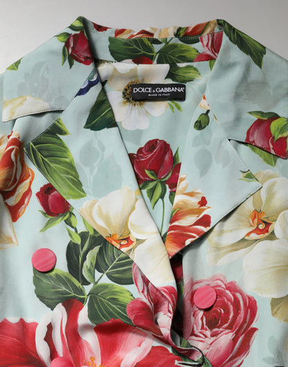 Green Floral Silk Wrap Midi Long Sleeve Dress