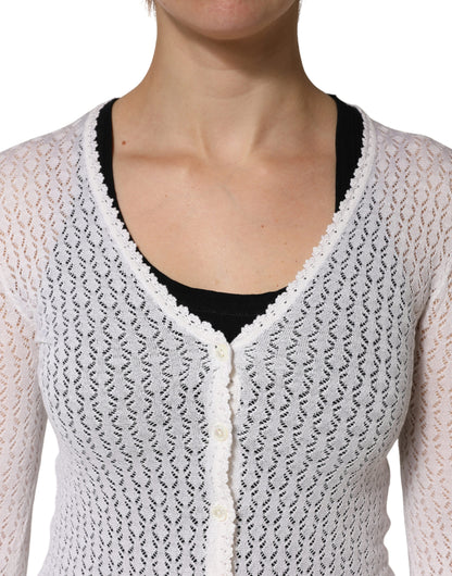 White Lace Silk Knit Long Sleeves Cardigan Top
