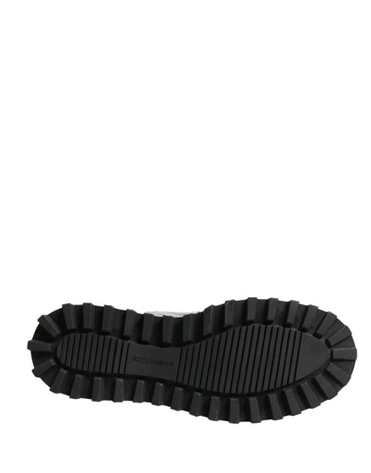 Gray Leather Logo Plaque Ankle Boots Shoes