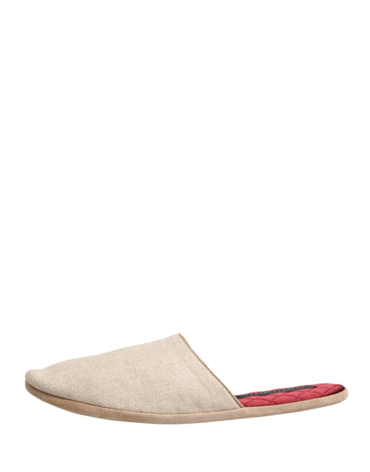 Beige Shetland Wool Red Quilted Slippers Shoes