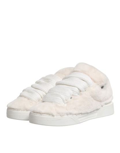 White Shearling Fur Bianco Low Top Sneakers Shoes