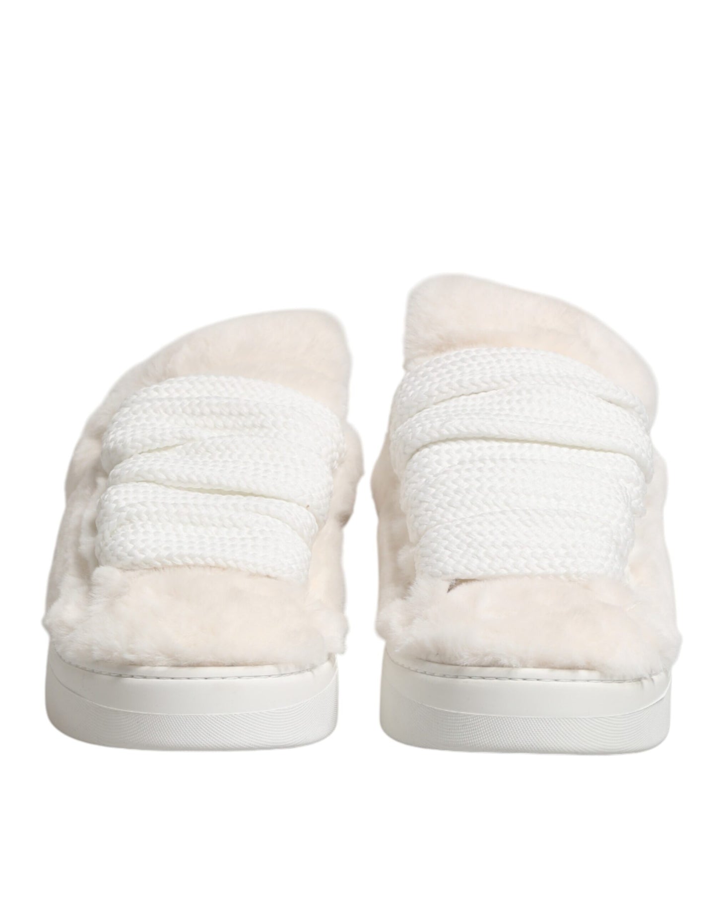 White Shearling Fur Bianco Low Top Sneakers Shoes