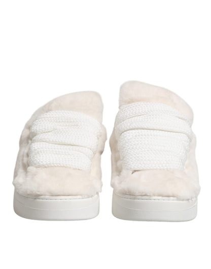 White Shearling Fur Bianco Low Top Sneakers Shoes