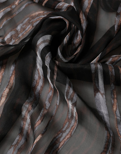 Black Stripes Silk Wrap Shawl Stole 193cm x 131cm Scarf