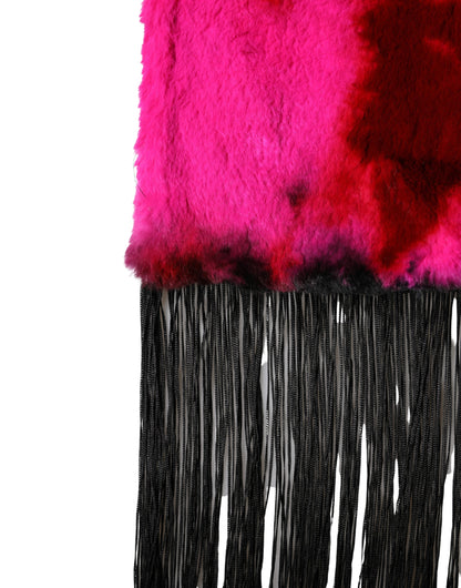 Pink Black Faux Fur Neck Wrap Fringes 200cm x 59cm Scarf