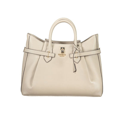 Beige Polyurethane Women's Handbag