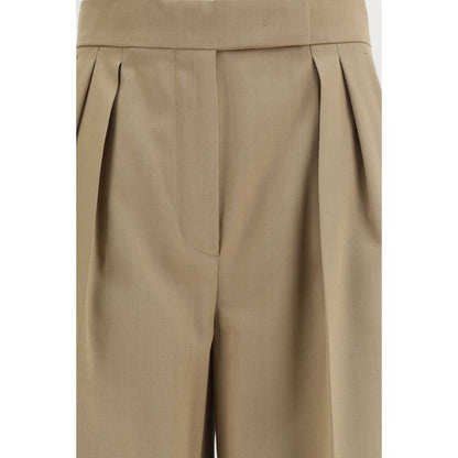 Beige Fleece Wool Casual Pants