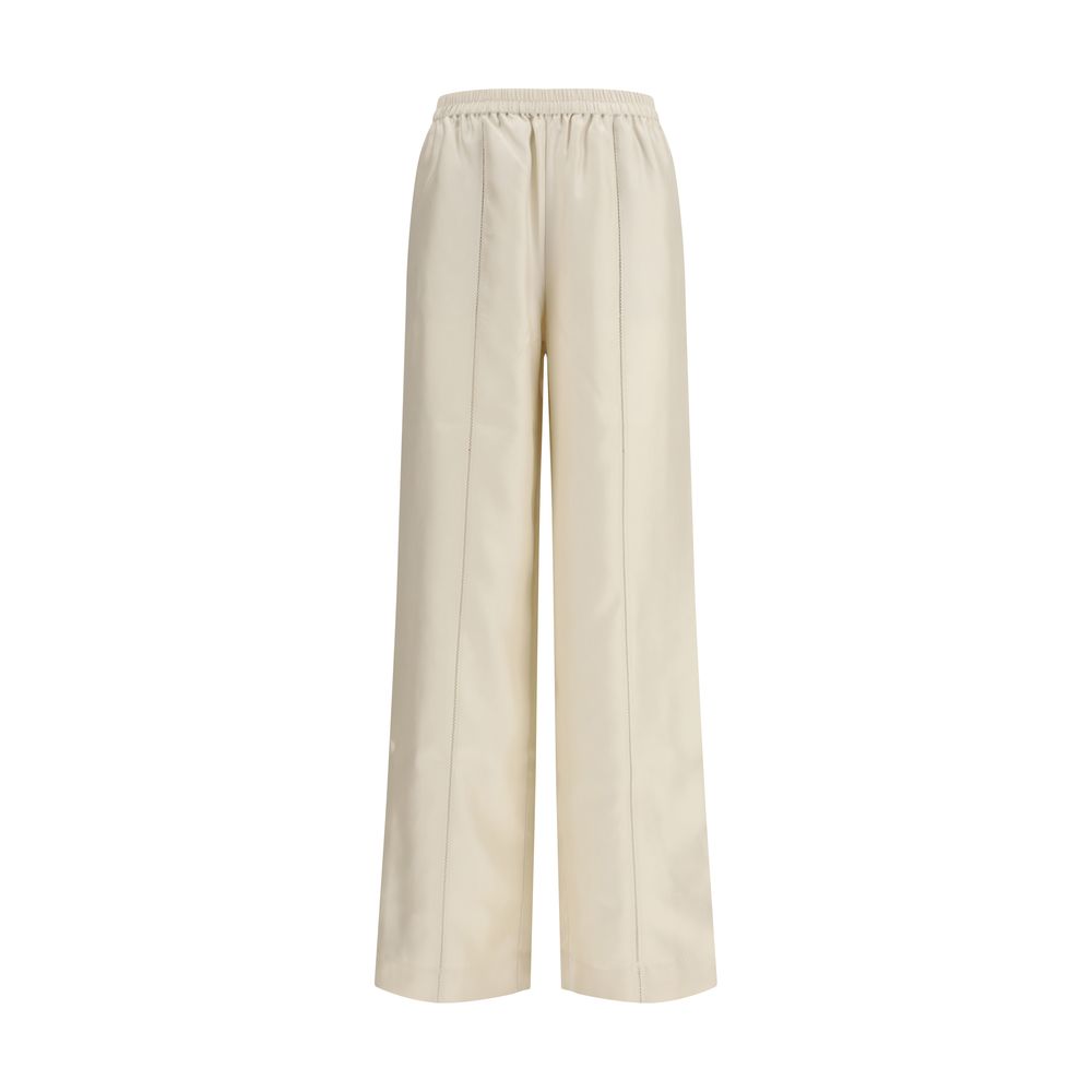 Beige Silk Casual Pants