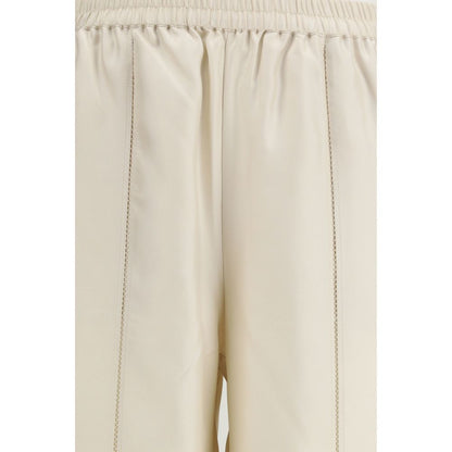 Beige Silk Casual Pants