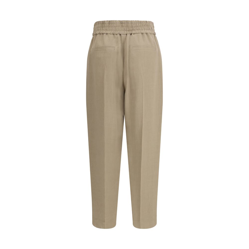 Beige Viscose Casual Pants