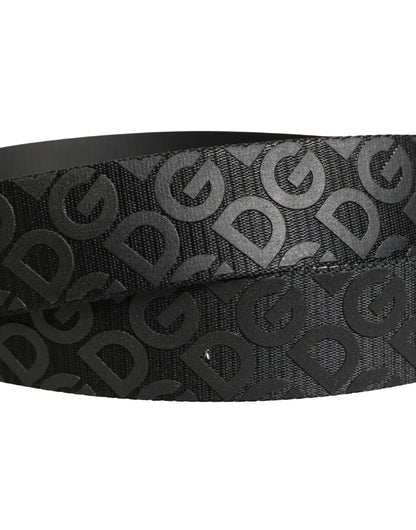Black Logo Monogram Silver Metal Buckle Belt
