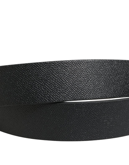 Black Calf Leather Silver Metal Buckle Belt