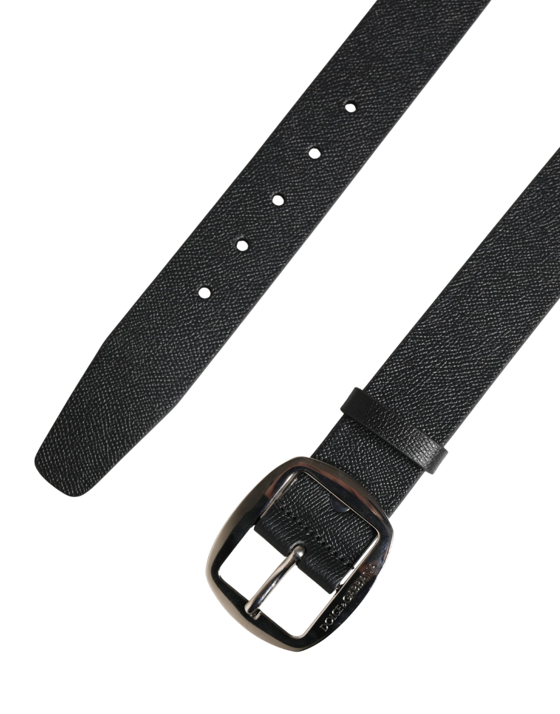 Black Calf Leather Silver Metal Buckle Belt